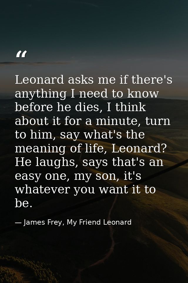 Leonard asks me if there's anything I need to know before he dies, I think about it for a minute, turn to him, say what' — James Frey, My Friend Leonard