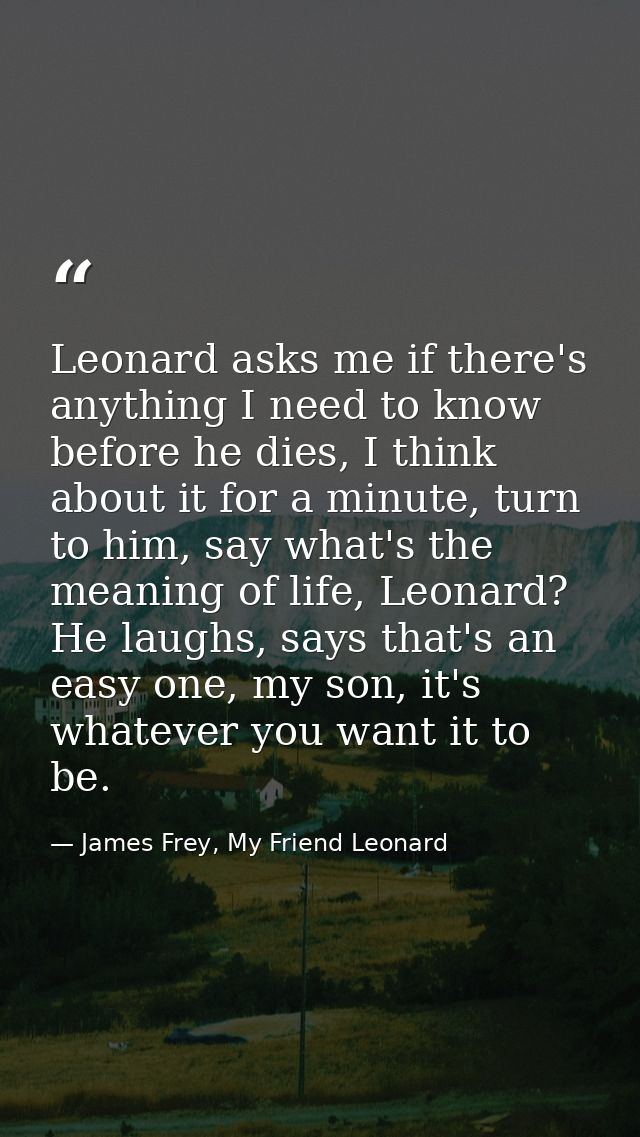 Leonard asks me if there's anything I need to know before he dies, I think about it for a minute, turn to him, say what' — James Frey, My Friend Leonard