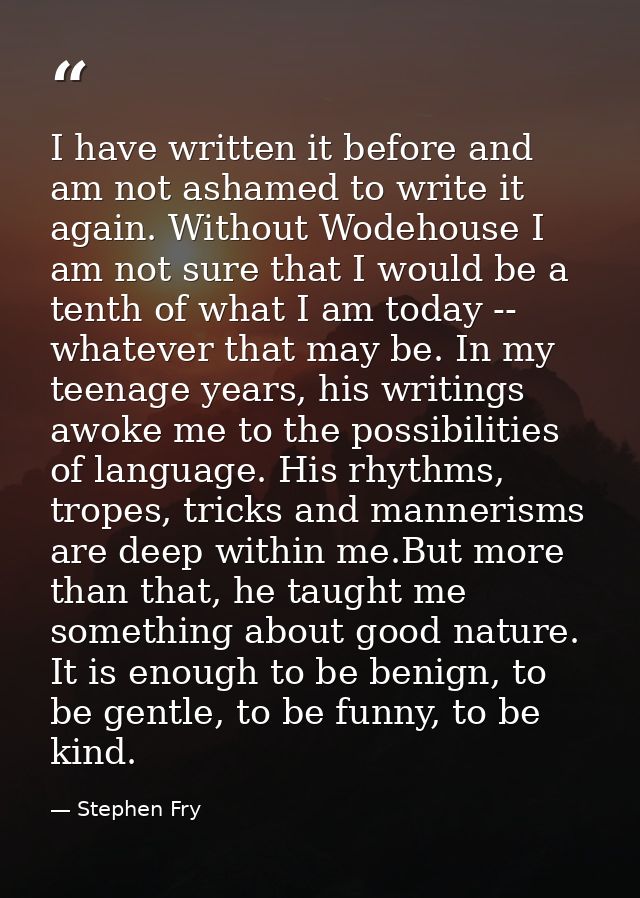 I have written it before and am not ashamed to write it again. Without Wodehouse I am not sure that I would be a tenth o — Stephen Fry
