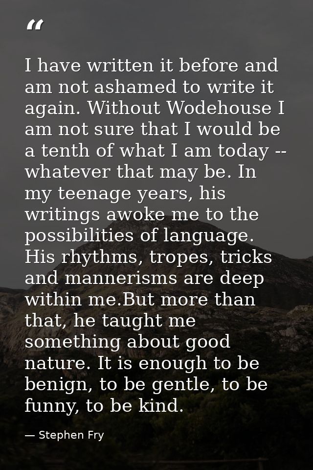 I have written it before and am not ashamed to write it again. Without Wodehouse I am not sure that I would be a tenth o — Stephen Fry