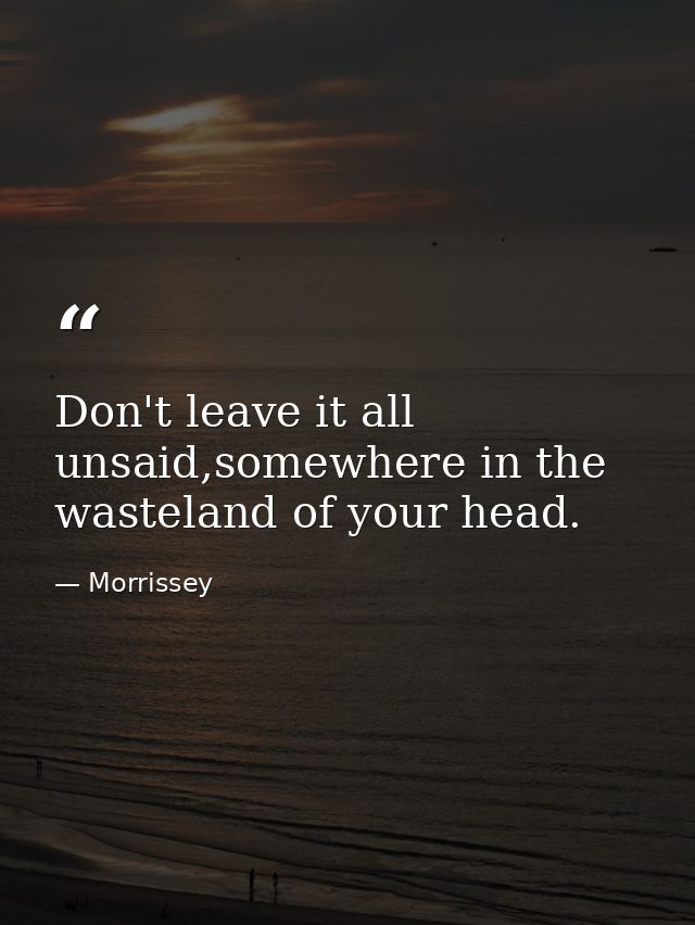 Don't leave it all unsaid,somewhere in the wasteland of your head. — Morrissey