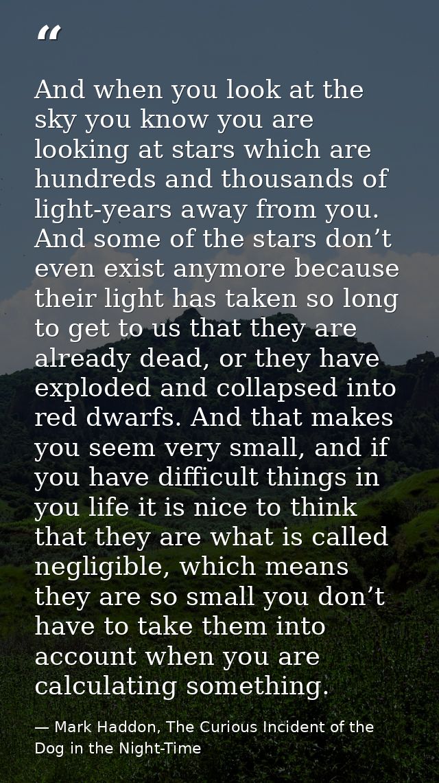 And when you look at the sky you know you are looking at stars which are hundreds and thousands of light-years away from — Mark Haddon, The Curious Incident of the Dog in the Night-Time