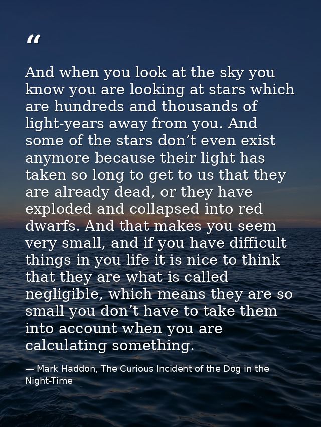 And when you look at the sky you know you are looking at stars which are hundreds and thousands of light-years away from — Mark Haddon, The Curious Incident of the Dog in the Night-Time