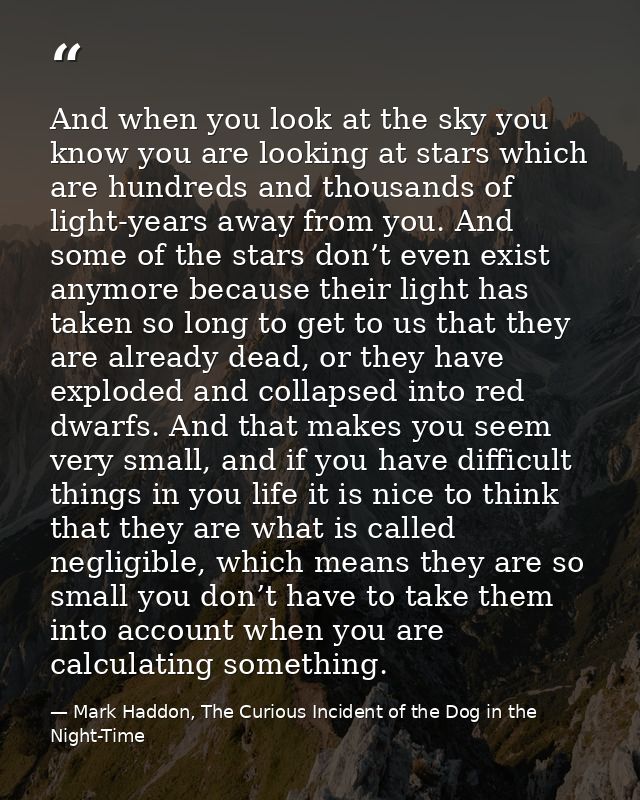 And when you look at the sky you know you are looking at stars which are hundreds and thousands of light-years away from — Mark Haddon, The Curious Incident of the Dog in the Night-Time