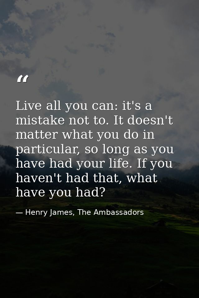 Live all you can: it's a mistake not to. It doesn't matter what you do in particular, so long as you have had your life. — Henry James, The Ambassadors