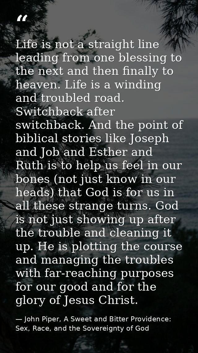 Life is not a straight line leading from one blessing to the next and then finally to heaven. Life is a winding and trou — John Piper, A Sweet and Bitter Providence: Sex, Race, and the Sovereignty of God