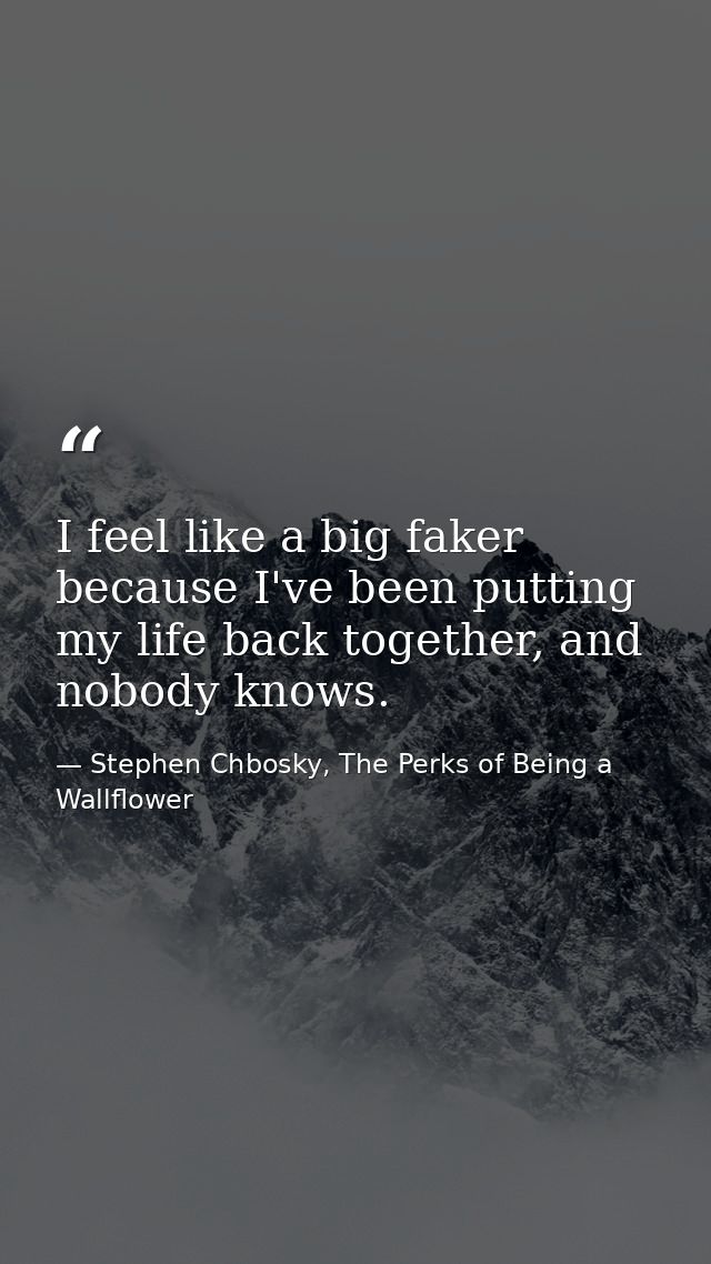 I feel like a big faker because I've been putting my life back together, and nobody knows. — Stephen Chbosky, The Perks of Being a Wallflower