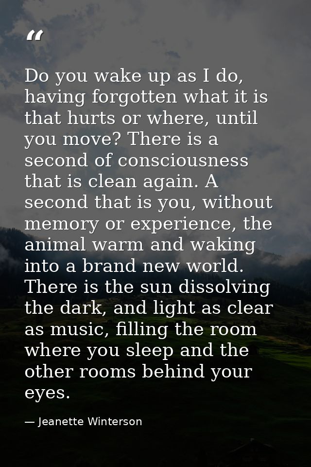 Do you wake up as I do, having forgotten what it is that hurts or where, until you move? There is a second of consciousn — Jeanette Winterson