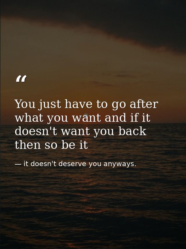 You just have to go after what you want and if it doesn't want you back then so be it — it doesn't deserve you anyways.