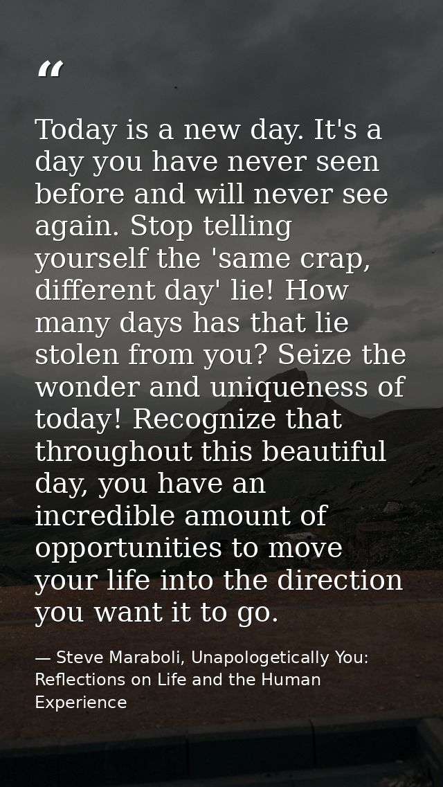 ‎Today is a new day. It's a day you have never seen before and will never see again. Stop telling yourself the 'same cra — Steve Maraboli, Unapologetically You: Reflections on Life and the Human Experience