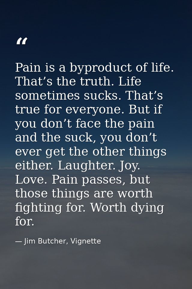 Pain is a byproduct of life. That’s the truth. Life sometimes sucks. That’s true for everyone. But if you don’t face the — Jim Butcher, Vignette