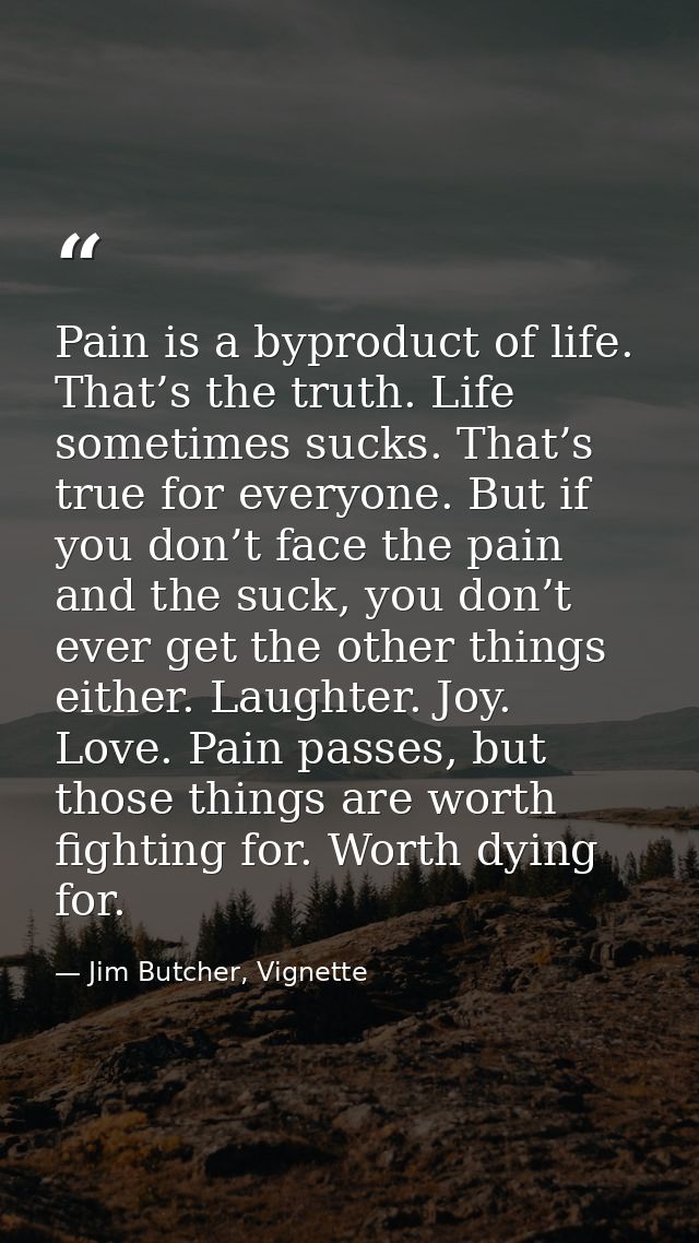 Pain is a byproduct of life. That’s the truth. Life sometimes sucks. That’s true for everyone. But if you don’t face the — Jim Butcher, Vignette