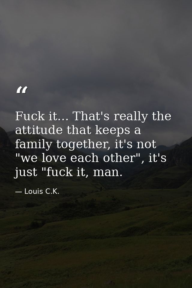 Fuck it... That's really the attitude that keeps a family together, it's not "we love each other", it's just "fuck it, m — Louis C.K.