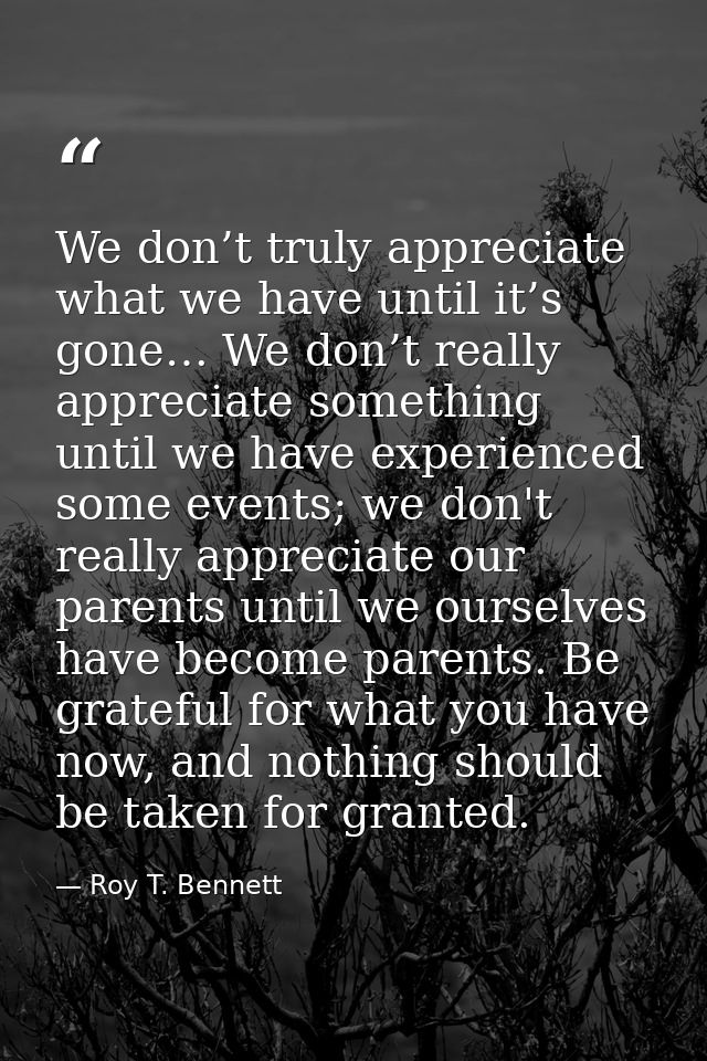 We don’t truly appreciate what we have until it’s gone… We don’t really appreciate something until we have experienced s — Roy T. Bennett