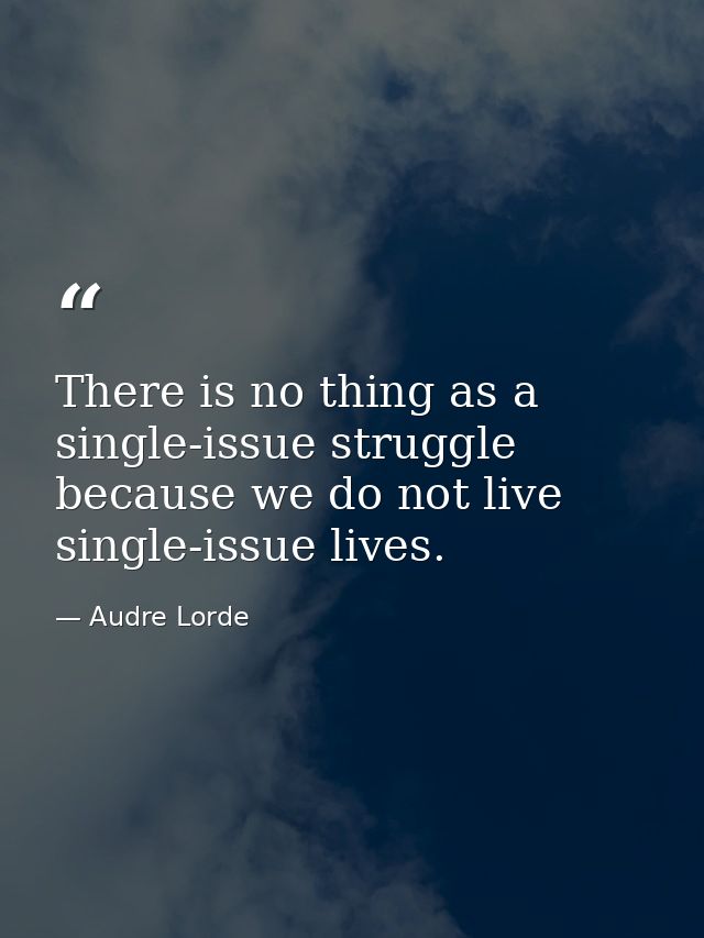 There is no thing as a single-issue struggle because we do not live single-issue lives. — Audre Lorde