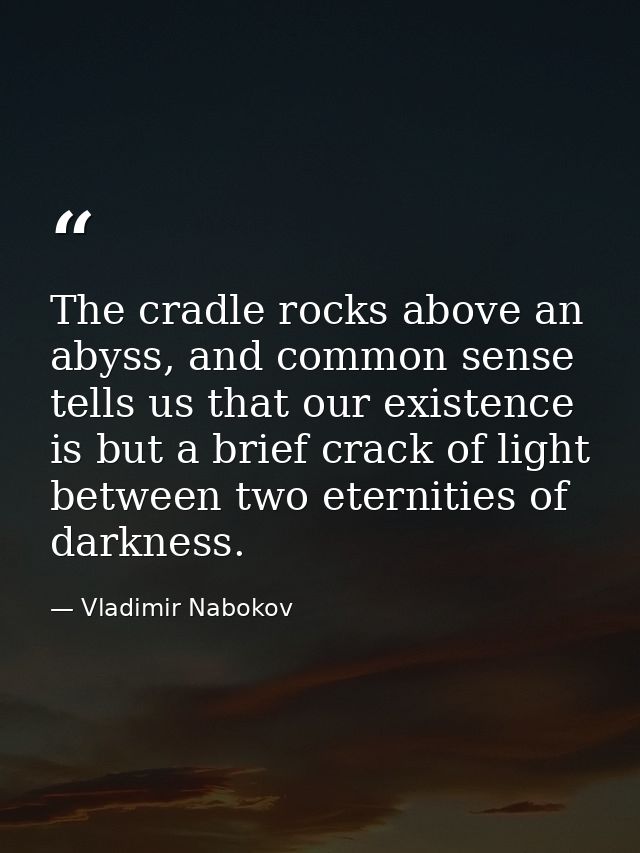 The cradle rocks above an abyss, and common sense tells us that our existence is but a brief crack of light between two  — Vladimir Nabokov