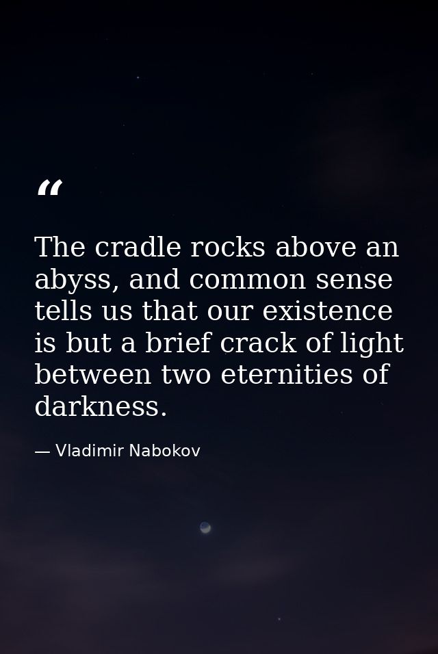 The cradle rocks above an abyss, and common sense tells us that our existence is but a brief crack of light between two  — Vladimir Nabokov