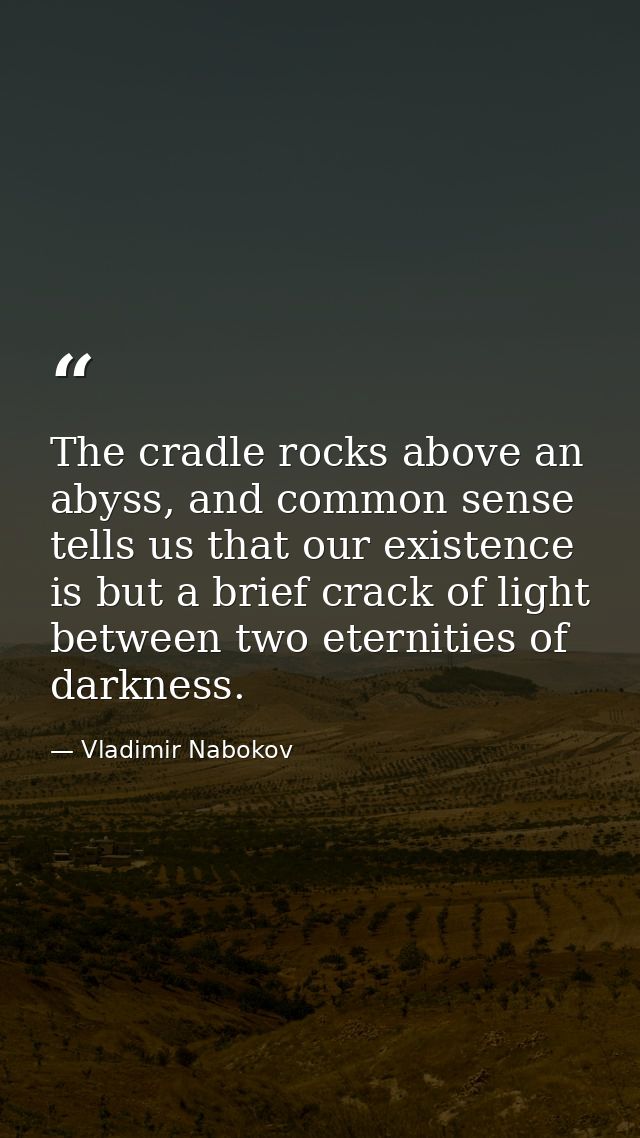 The cradle rocks above an abyss, and common sense tells us that our existence is but a brief crack of light between two  — Vladimir Nabokov