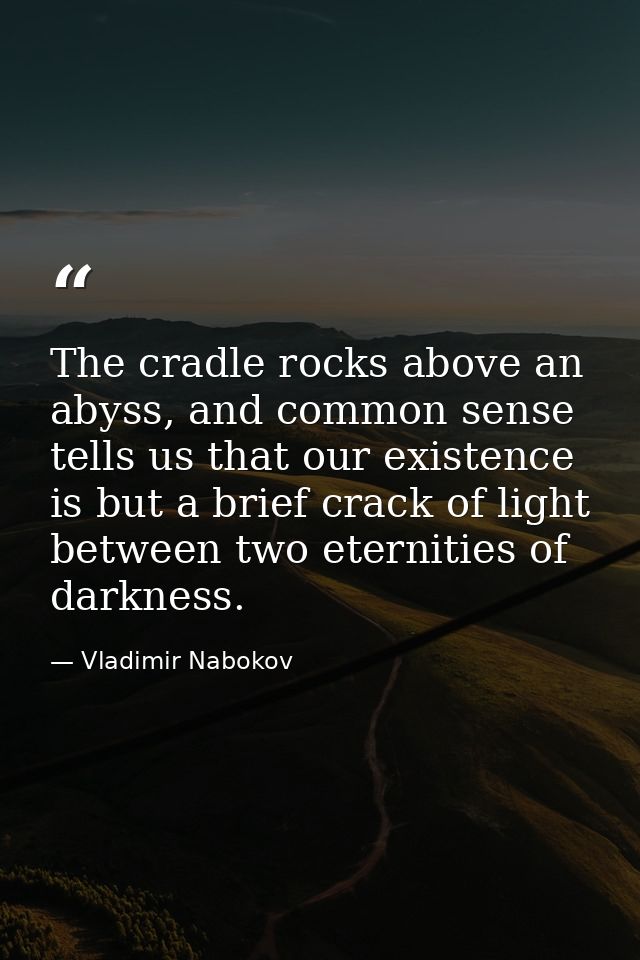 The cradle rocks above an abyss, and common sense tells us that our existence is but a brief crack of light between two  — Vladimir Nabokov