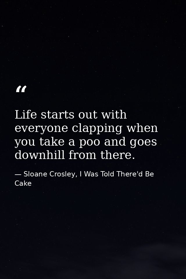 Life starts out with everyone clapping when you take a poo and goes downhill from there. — Sloane Crosley, I Was Told There'd Be Cake