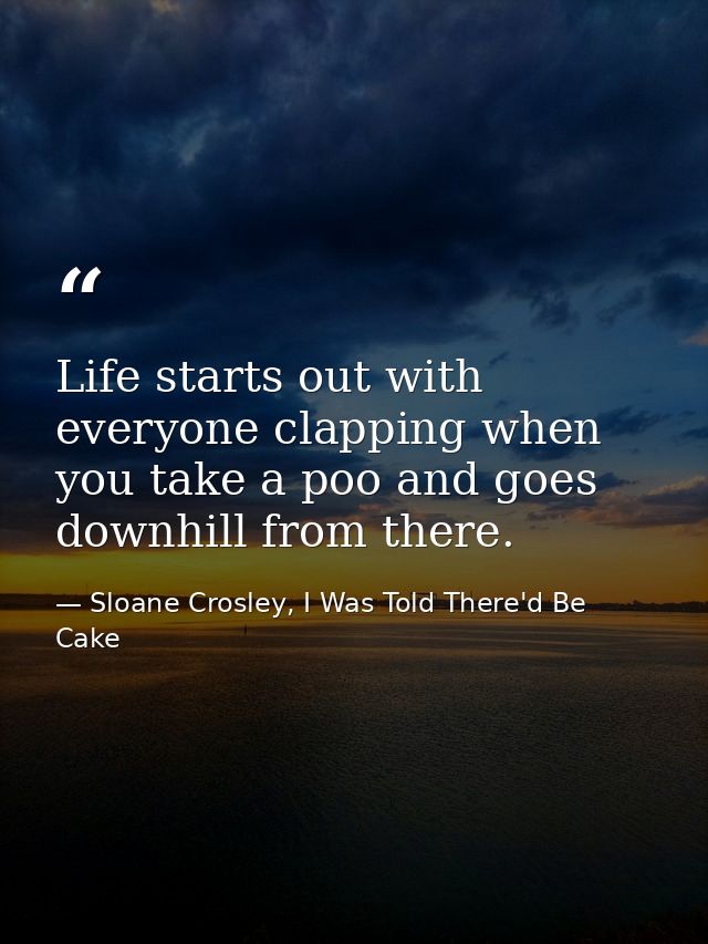Life starts out with everyone clapping when you take a poo and goes downhill from there. — Sloane Crosley, I Was Told There'd Be Cake
