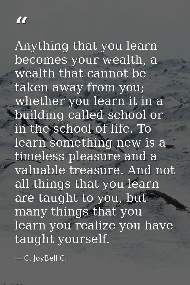 Anything that you learn becomes your wealth, a wealth that cannot be taken away from you; whether you learn it in a buil — C. JoyBell C.