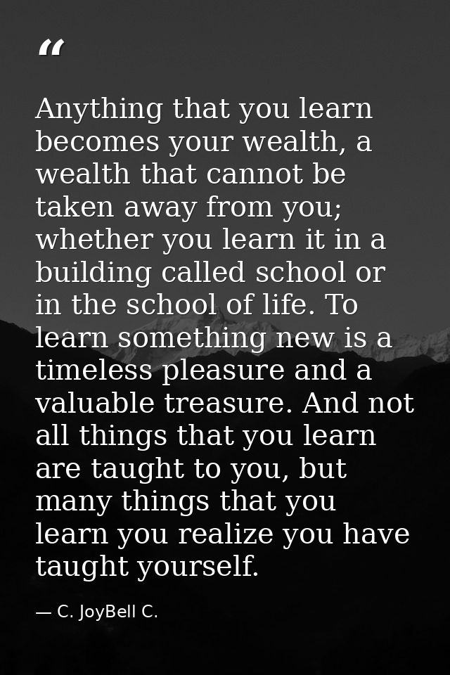 Anything that you learn becomes your wealth, a wealth that cannot be taken away from you; whether you learn it in a buil — C. JoyBell C.