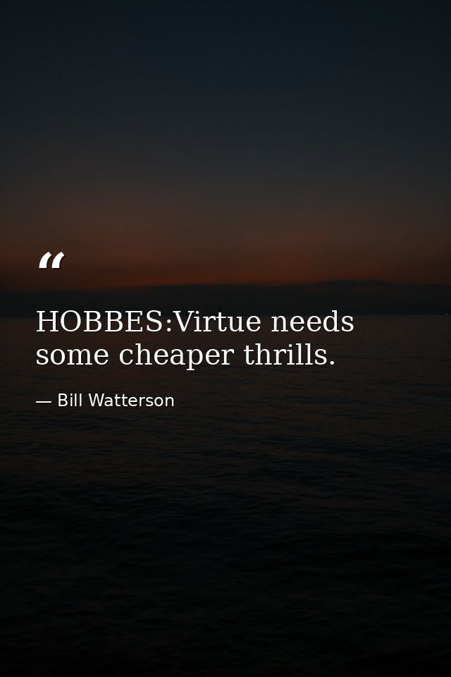 HOBBES:Virtue needs some cheaper thrills. — Bill Watterson