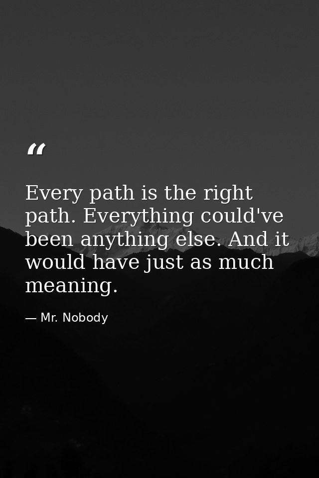 Every path is the right path. Everything could've been anything else.﻿ And it would have just as much meaning. — Mr. Nobody