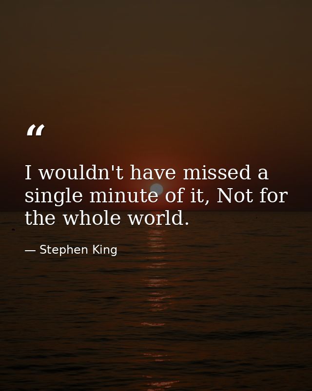 I wouldn't have missed a single minute of it, Not for the whole world. — Stephen King