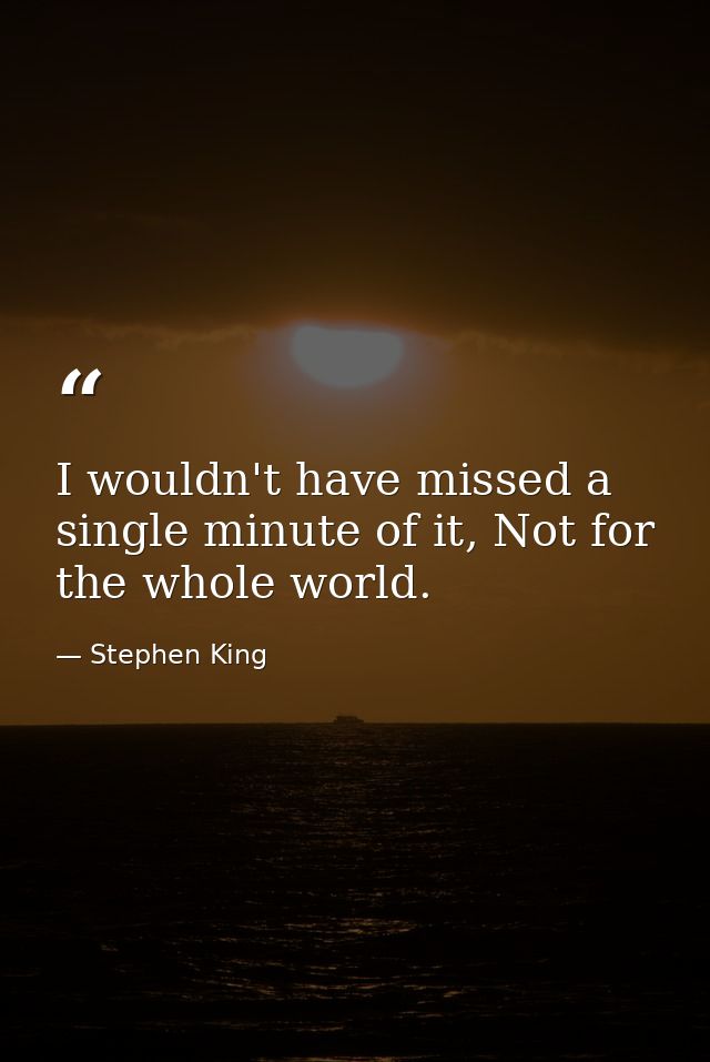 I wouldn't have missed a single minute of it, Not for the whole world. — Stephen King