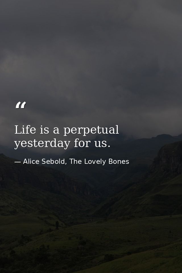 Life is a perpetual yesterday for us. — Alice Sebold, The Lovely Bones