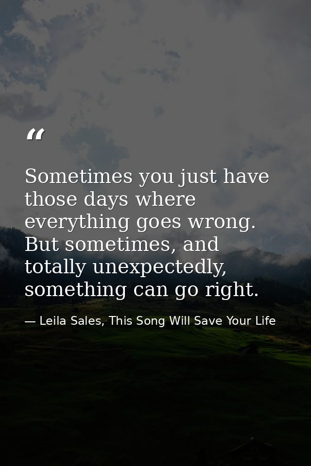 Sometimes you just have those days where everything goes wrong. But sometimes, and totally unexpectedly, something can g — Leila Sales, This Song Will Save Your Life