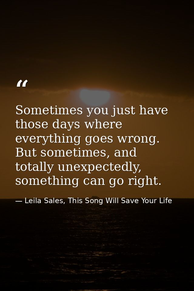 Sometimes you just have those days where everything goes wrong. But sometimes, and totally unexpectedly, something can g — Leila Sales, This Song Will Save Your Life