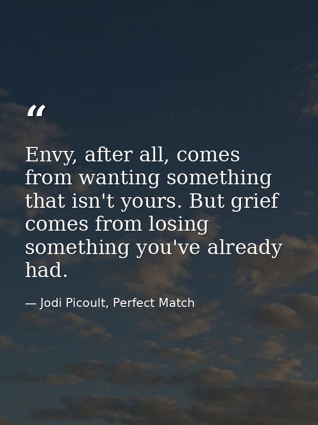 Envy, after all, comes from wanting something that isn't yours. But grief comes from losing something you've already had — Jodi Picoult, Perfect Match