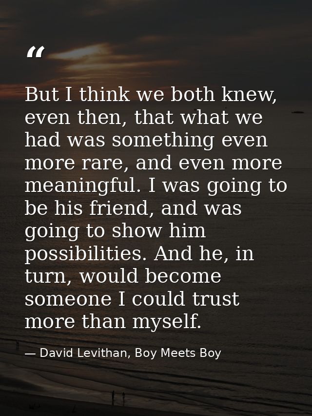 But I think we both knew, even then, that what we had was something even more rare, and even more meaningful. I was goin — David Levithan, Boy Meets Boy