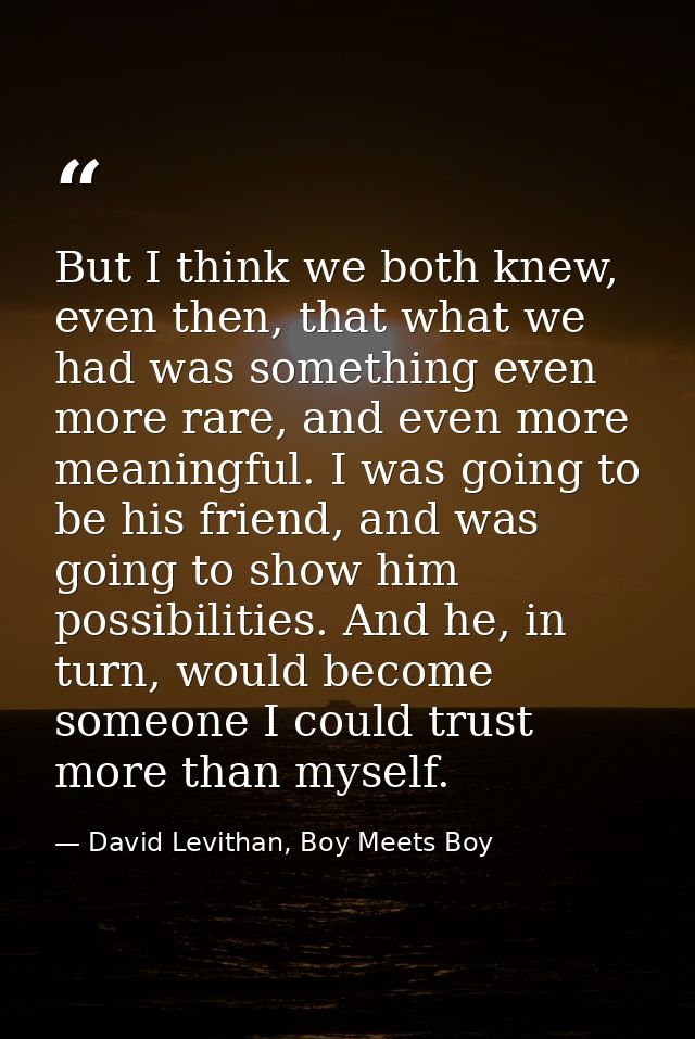 But I think we both knew, even then, that what we had was something even more rare, and even more meaningful. I was goin — David Levithan, Boy Meets Boy