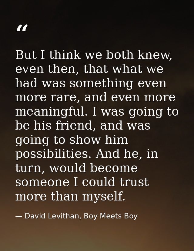But I think we both knew, even then, that what we had was something even more rare, and even more meaningful. I was goin — David Levithan, Boy Meets Boy