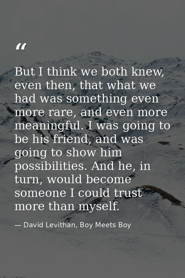 But I think we both knew, even then, that what we had was something even more rare, and even more meaningful. I was goin — David Levithan, Boy Meets Boy