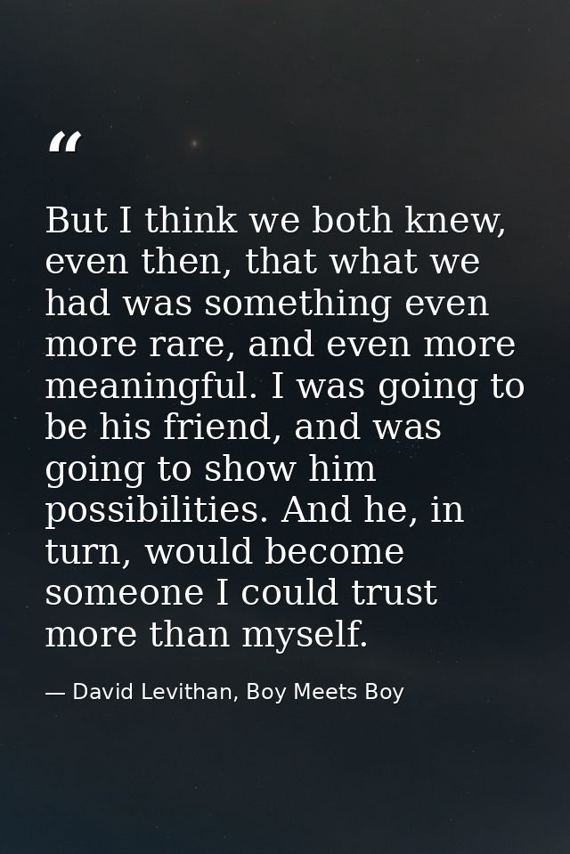But I think we both knew, even then, that what we had was something even more rare, and even more meaningful. I was goin — David Levithan, Boy Meets Boy