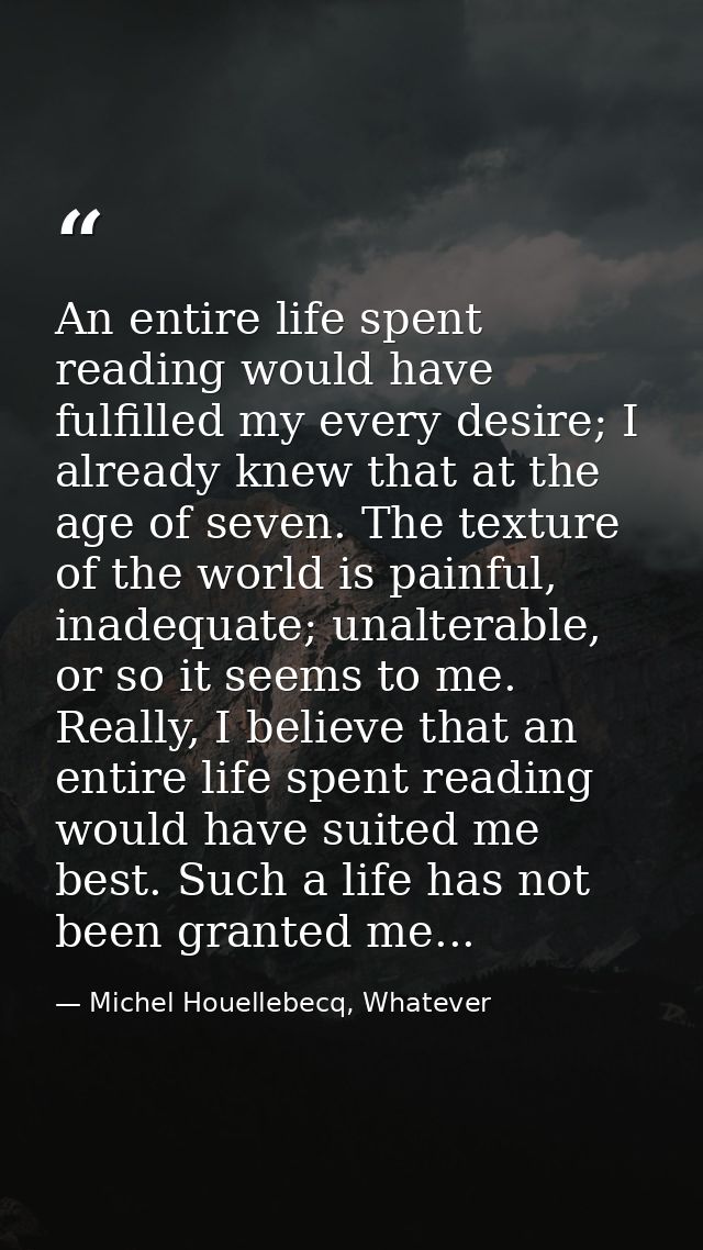 An entire life spent reading would have fulfilled my every desire; I already knew that at the age of seven. The texture  — Michel Houellebecq, Whatever