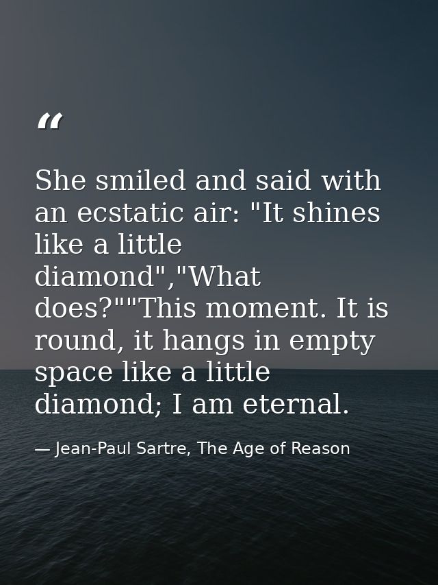 She smiled and said with an ecstatic air: "It shines like a little diamond","What does?""This moment. It is round, it ha — Jean-Paul Sartre, The Age of Reason