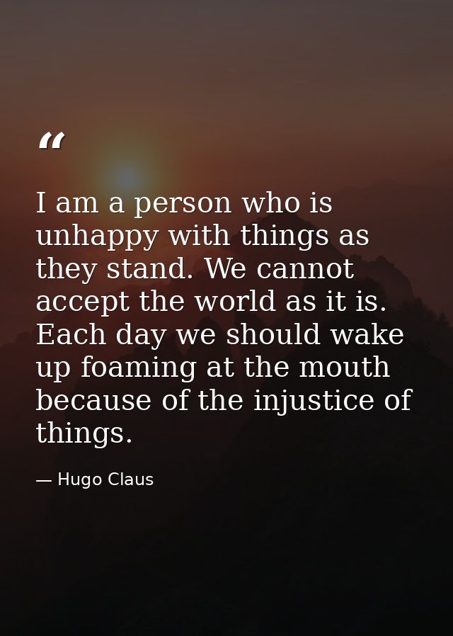 I am a person who is unhappy with things as they stand. We cannot accept the world as it is. Each day we should wake up  — Hugo Claus