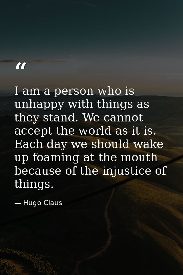 I am a person who is unhappy with things as they stand. We cannot accept the world as it is. Each day we should wake up  — Hugo Claus