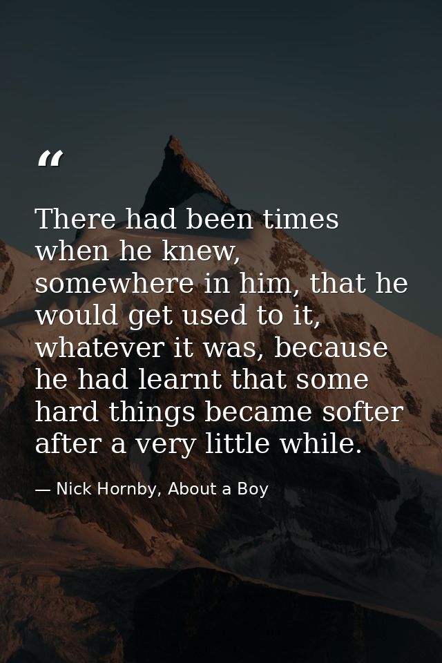 There had been times when he knew, somewhere in him, that he would get used to it, whatever it was, because he had learn — Nick Hornby, About a Boy