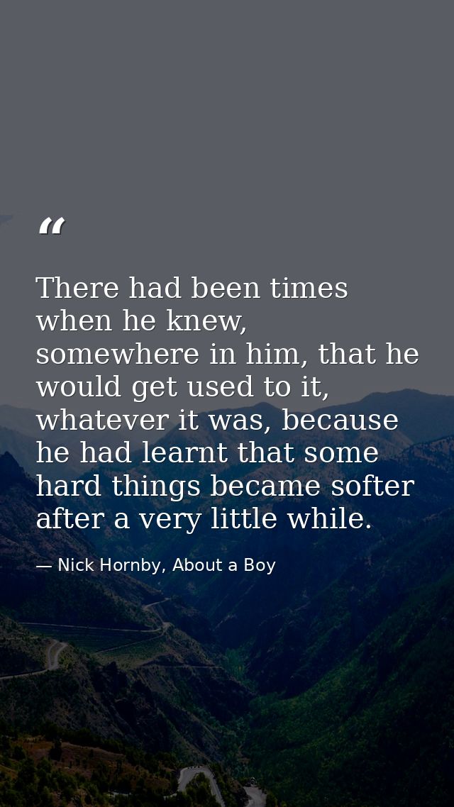 There had been times when he knew, somewhere in him, that he would get used to it, whatever it was, because he had learn — Nick Hornby, About a Boy