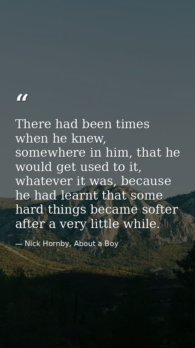 There had been times when he knew, somewhere in him, that he would get used to it, whatever it was, because he had learn — Nick Hornby, About a Boy