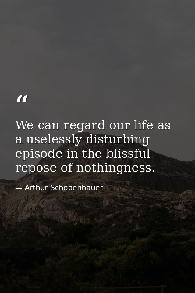 We can regard our life as a uselessly disturbing episode in the blissful repose of nothingness. — Arthur Schopenhauer