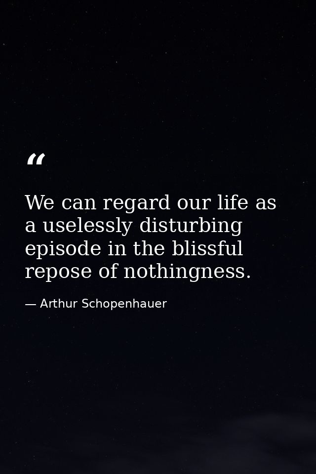 We can regard our life as a uselessly disturbing episode in the blissful repose of nothingness. — Arthur Schopenhauer