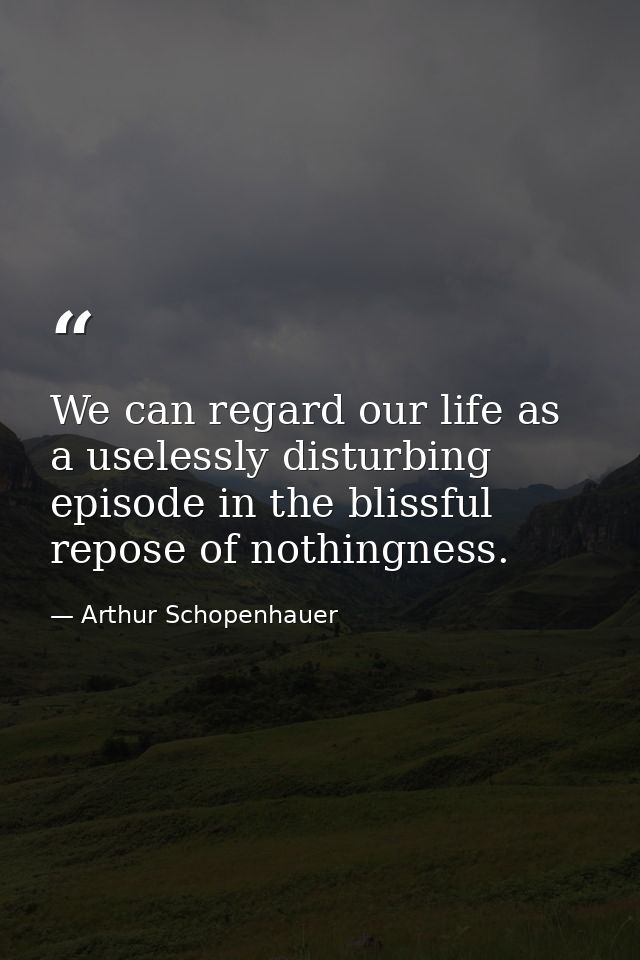 We can regard our life as a uselessly disturbing episode in the blissful repose of nothingness. — Arthur Schopenhauer